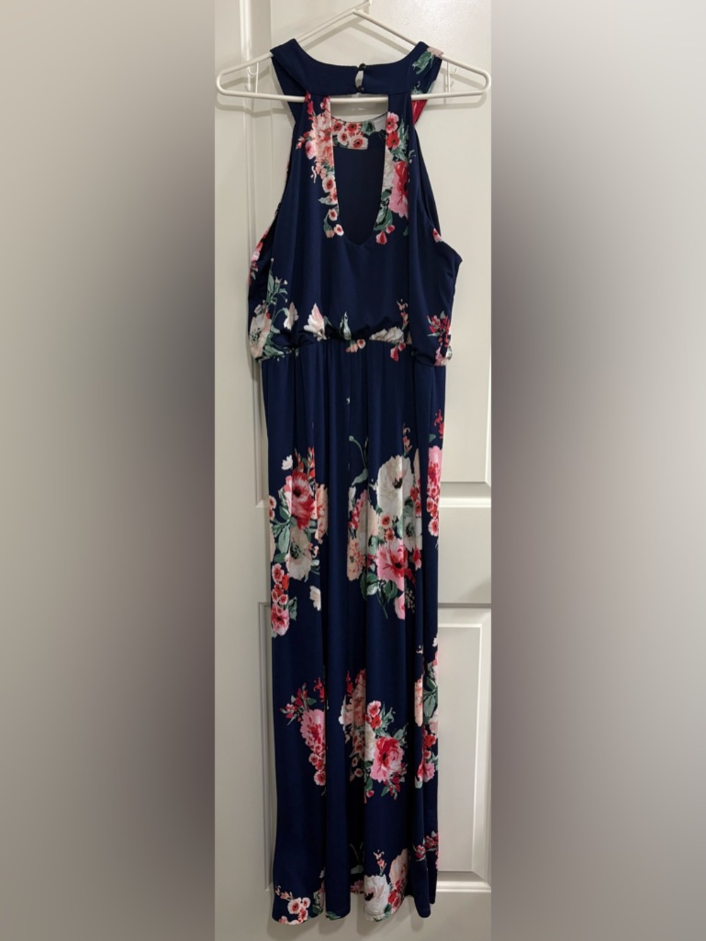 Three Pink Hearts Navy Floral Halter Cameo Vertical Women’s Maxi Dress - Picture 6 of 6